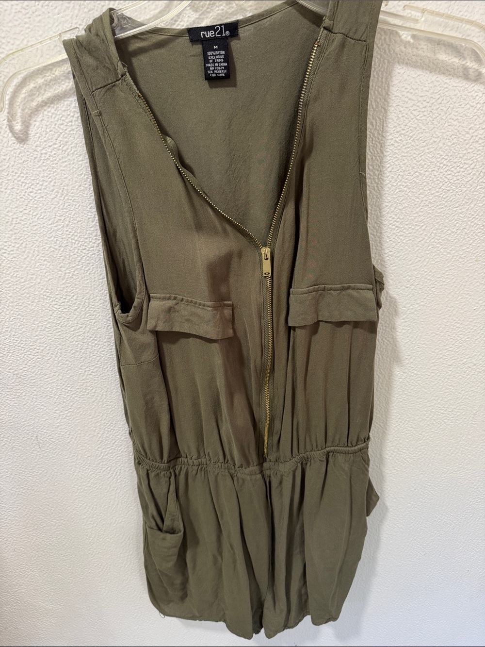 rue21 Olive Utility Romper with Front Zip